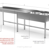 Stół z dwoma zlewami bez półki - komora po prawej stronie POL-221-6-P