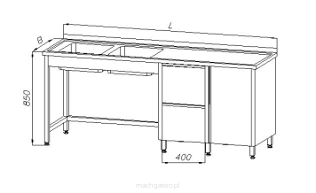 Stół ze zlewem 2-komorowym, blokiem dwóch szuflad i szafką  E2330