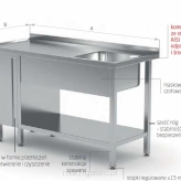 Stół ze zlewem, półką i szafką z drzwiami na zawiasach POL-216-P