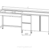 Stół ze zlewem 2-komorowym, blokiem dwóch szuflad i szafką  - drzwi uchylne E2360