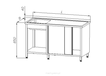 Stół ze zlewem 1-komorowym  z szafką i półką - drzwi suwane E 2115