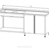 Stół ze zlewem 2-komorowym, szafką – drzwi uchylne i półką  E2295