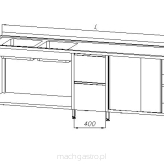 Stół ze zlewem 2-komorowym, blokiem dwóch szuflad, szafką  -  drzwi suwane i półką E2375