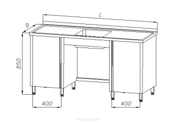 Stół ze zlewem 1-komorowym  i dwoma szafkami E 2090