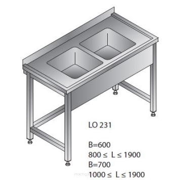 Stół zlewozmywakowy 2 zbiornikowy LO 231;LO 231/P; LO 231L 