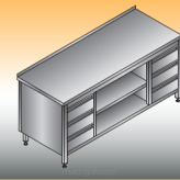 Stół roboczy z dwoma blokami szuflad i szafką otwartą | LO144/S3