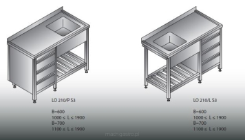 Stół zlewozmywakowy 1 - zbiornikowy LO 210/PS3; LO 210/LS3