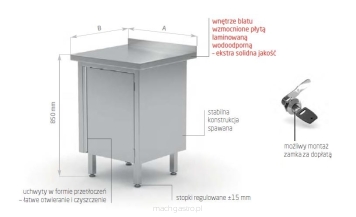 Stół przyścienny szafka z drzwiami na zawiasach POL-128-1