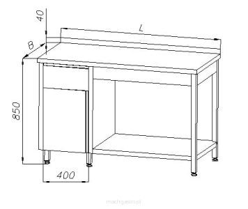Stół z szufladą, szafką i półką - drzwi uchylne E 1265