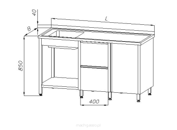 Stół ze zlewem 1-komorowym, blokiem dwóch szuflad, szafką  i półką E2165