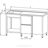 Stół ze zlewem 1-komorowym, blokiem dwóch szuflad, szafką  i półką E2165