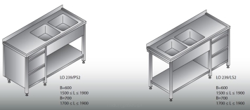Stół zlewozmywakowy 2 - zbiornikowy LO 239/PS2; LO239/LS2  