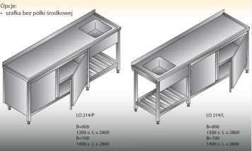 Stół zlewozmywakowy 1- zbiornikowy LO 214/P; LO 214/L