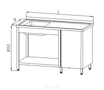 Stół ze zlewem 1-komorowym i szafką i półka,  E 2085
