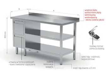 Stół przyścienny szafka z dwiema szufladami i dwiema półkami POL-125-L/2