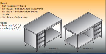 Stół roboczy z blokiem szuflad i półką, LO 135/LS3; LO 135/PS3