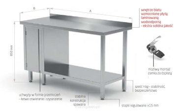 Stół przyścienny szafka z drzwiami na zawiasach i półką POL-126-L