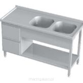 Stół ze zlewem dwukomorowym, szufladami i półką KST-125 B-700 mm
