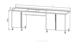 Stół ze zlewem 2-komorowym i dwoma szafkami – drzwi uchylne E2310