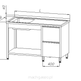 Stół ze zlewem 1-komorowym, blokiem dwóch szuflad i półką E2145