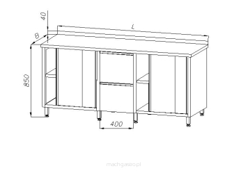 Stół z blokiem dwóch szuflad i dwoma szafkami - drzwi suwane E 1240