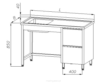 Stół ze zlewem 1-komorowym i blokiem dwóch szuflad E2140