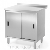 Stół przyścienny, szafka z drzwiami suwnymi – spawany, Profi Line, 800x600x850 mm