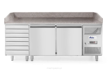 Stół chłodniczy do pizzy 2-drzwiowy z 7 szufladami i blatem granitowym, 250 L