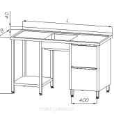 Stół ze zlewem 1-komorowym, blokiem dwóch szuflad i półką E2150