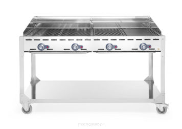 Grill Green Fire 4-palnikowy, Profi Line, podstawa z półką na kółkach, szary, 22.0 kW