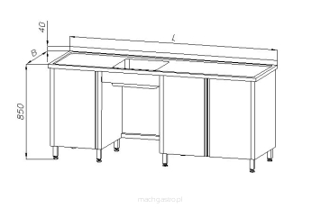 Stół ze zlewem 1-komorowym i dwoma szafkami - drzwi uchylne E2130