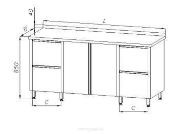 Stół z dwoma blokami dwóch szuflad i szafką - drzwi uchylne E 1210