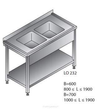 Stół zlewozmywakowy 2 zbiornikowy LO 232;LO 232/P; LO 232L  
