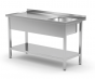 Stół ze zlewem 1-komorowym i półką – skręcany, Kitchen Line, 1000x600x850 mm