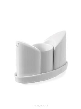 Zestaw do przypraw z porcelany, 3 częściowy: pieprz, sól i wykałaczki, 125x54x90 mm
