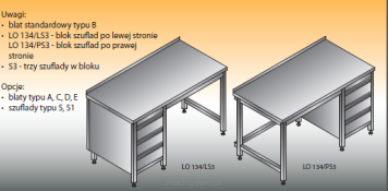 Stół roboczy z blokiem szuflad LO 134/LS3; LO 134/PS3