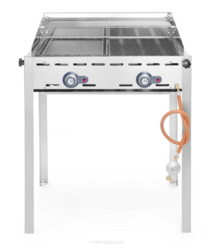 Grill Green Fire 2-palnikowy, Profi Line, emaliowana patelnia żeliwna i ruszt GN 1/1, 11.6 kW