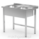 Stół z dwoma zlewami, bez półki - spawany, Kitchen Line, 1000x600x850 mm