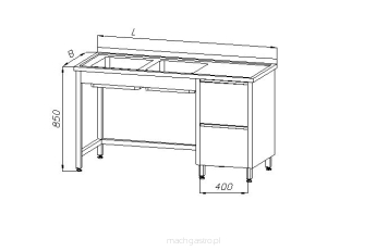 Stół ze zlewem 2-komorowym i blokiem dwóch szuflad E2320
