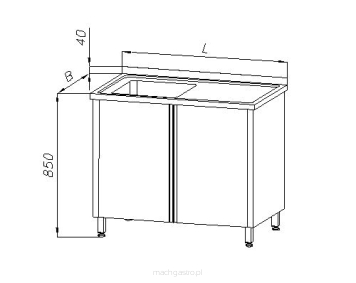 Stół ze zlewem 1-komorowym i szafką, drzwi uchylne E 2060