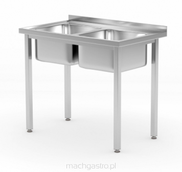 Stół ze zlewem 2-komorowym bez półki Budget Line – skręcany, 1000x600x850 mm