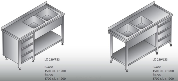 Stół zlewozmywakowy 2 - zbiornikowy LO 239/PS3; LO239/LS3   