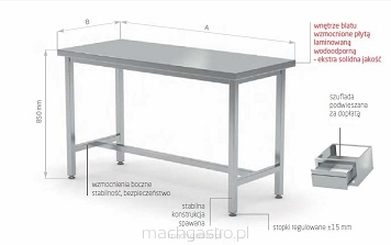 Stół centralny bez półki wzocniony POL-111