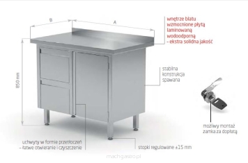 Stół przyścienny szafka z dwiema szufladami i drzwiami na zawiasach POL-135-L