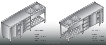 Stół zlewozmywakowy 2- zbiornikowy LO 255/S3 