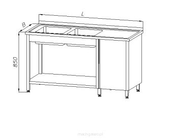 Stół ze zlewem 2-komorowym, szafką i półką  E2255