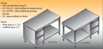 Stół roboczy z blokiem szuflad i półką, LO 135/LS2; LO 135/PS2