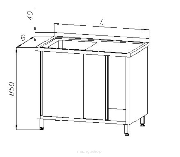 Stół ze zlewem 1-komorowym i szafką, drzwi suwane E 2070