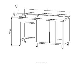Stół ze zlewem 1-komorowym  i szafką  - drzwi suwane E 2110
