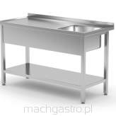 Stół z jednym zlewem, z półką - skręcany, Kitchen Line, 1000x700x850 mm